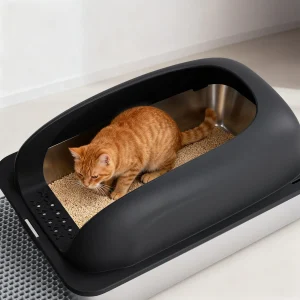 Stainless 24IN Steel Cat Litter Box With Lid