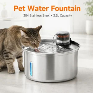 Automatic Cat Water Fountain 304 Stainless Steel 3200ml Pet Drinking Dispenser Quiet 12V Indoor Circulating Fountain Cats Dogs